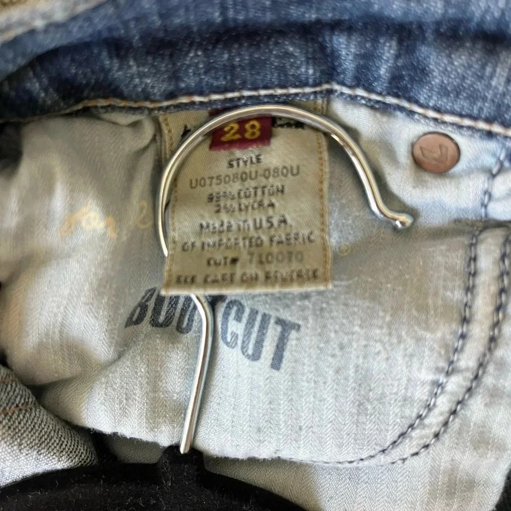 7 For All Mankind jeans 28 bootcut denim distressed raw hem flare western pants - Picture 5 of 5